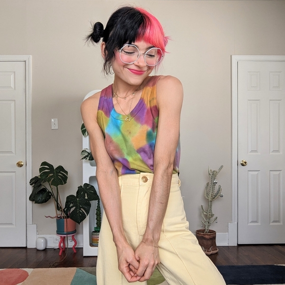 Feeling Space Tops - Feeling Space Stained Glass Rainbow Crop Tank Top